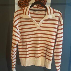 Flat White Striped Collared Knit Sweater – Rust & Cream (Size M)
